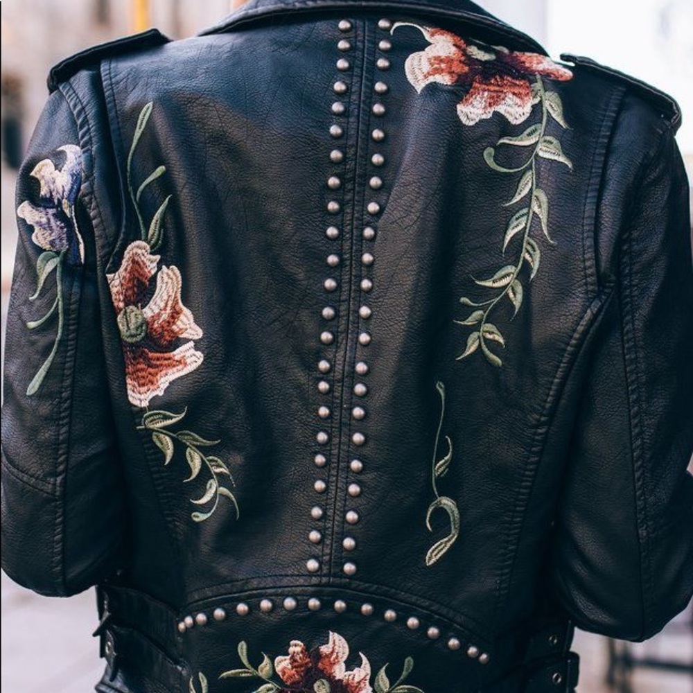 Blank NYC Vegan Leather Embroidered Moto Jacket